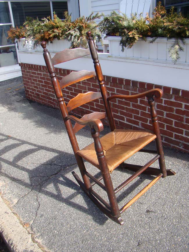 An 18th century New England Ladder back armchair circa 1760 converted to a rocker circa 1800 — image 3
